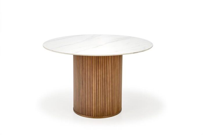 BRUNO stół okrągły, biały marmur / orzechowy (2p=1szt)